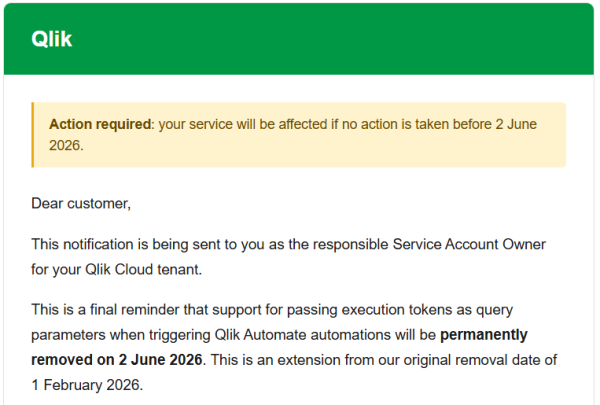 Email regarding Qlik Automation change